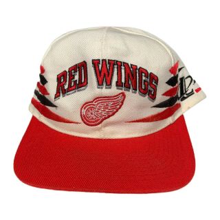 Vintage 90s Detroit Red Wings Diamond Cut Logo Athletic Snapback Hat Red White