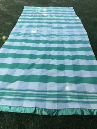 Vintage 1940’s Wool Double Length Camp Blanket Green Cream 164 Inches