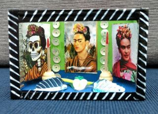 Frida Kahlo Mexican Day Of The Dead Shadow Box Shrine Diorama Folk Art