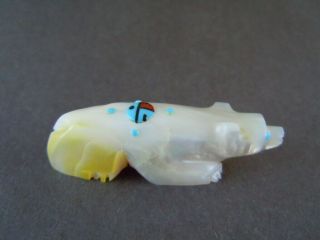 Pearly White Zuni Protective Bear With Sunface Fetish Carving Danette Laate 81