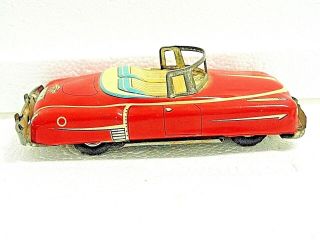 Vintage Japan Tin Litho Convertible Cadillac Friction Car Toy Red 2