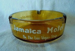 Vintage Jamaica Motel On The Las Vegas Strip Amber Glass Ashtray White Lettering
