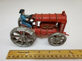 Vintage Cast Iron Fordson Toy Crank Tractor With Driver