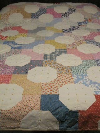 Vintage Handmade Patchwork Twin Quilt Multi Old Prints And Colors