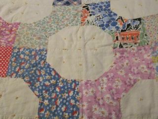 VINTAGE HANDMADE PATCHWORK TWIN QUILT MULTI OLD PRINTS AND COLORS 3