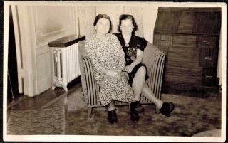 Antique Vintage Photograph Two Older Women Sitting In Chair In Retro Living Room