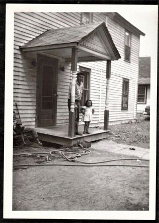 Antique Vintage Photograph Man On Porch With Cute Little Girl