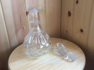 Vintage LE Smith Moon and Stars Clear Glass Decanter - King ' s Crown Stopper - 2