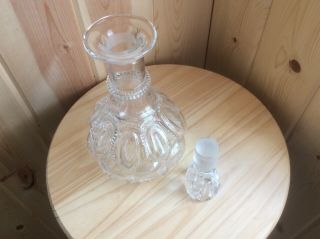 Vintage LE Smith Moon and Stars Clear Glass Decanter - King ' s Crown Stopper - 3