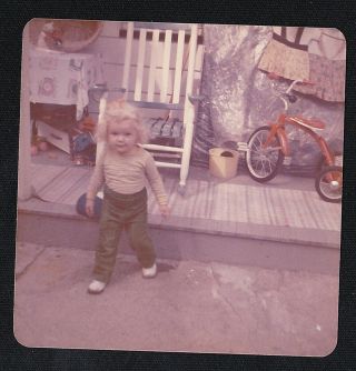 Old Vintage Photograph Cute Little Blonde Girl In Front Of House