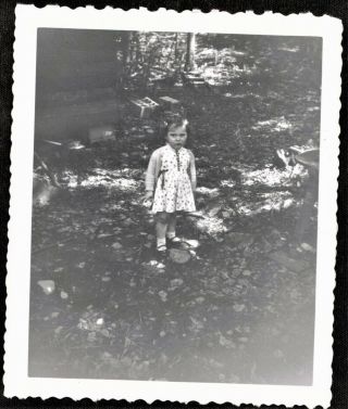Antique Vintage Photograph Cute Little Girl In Pretty Dress Standing In Woods