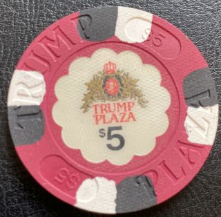 $5 Trump Plaza Casino Chip - Atlantic City,  Jersey - Uncirculated