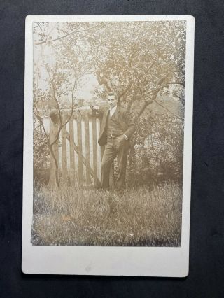 Victorian Photo: Cabinet Card: Dapper Young Gentleman Outside Gate
