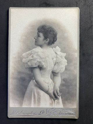 Victorian Photo: Cabinet Card: Elegant Lady Pose Behind: Medrington: Liverpool