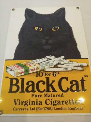 1980s Vintage Black Cat Virginia Cigarettes Porcelain Sign Awesome Graphics
