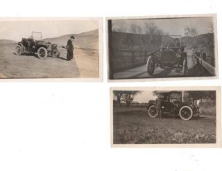 3 Snapshots Cars From Early 1900s And A Lady With A Gun - 5.  5 " X 3 - 2/10 "
