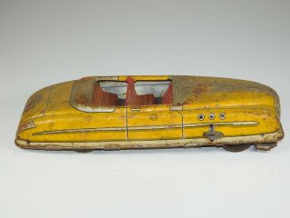 Vintage 1940 ' s Marx Tin Litho Wind Up Toy Race Car Yellow D - 6581 Convertible 3