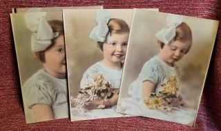 Vintage Hand Tinted Photograph Of Young Girl Set Of 4