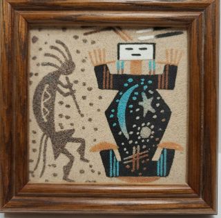 Vintage Navajo Native American Sand Art Medicine Man Kokopelli Signed Yazzie Nm