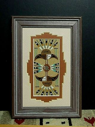 Authentic Vintage Navajo Sand Painting Sandpainting Phoebe Tsosie Framed/Matted 2