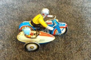 Vintage Tin Motorcycle And Sidecar Wind Up Toy