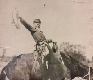 Vintage Old 1930 ' s Photo of Little Boy in Cowboy Outfit Riding Fake Horse Hat, 2
