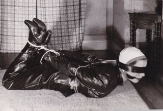 Vintage Silver Photograph 1950 Woman Tied Up Blindfolded