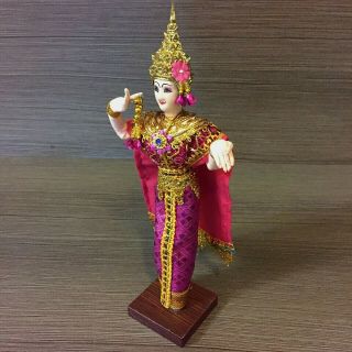 Thai Dancer Dolls Wood Red Costume Handmade Art Carved Sculpture Toy Home Decor3 3