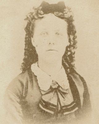 1860s Antique Cdv Photo Civil War Era Woman Fashion Silk Dress Bottle Curls Hair
