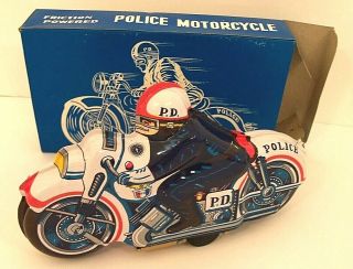 Police Motorcycle Cafe Racer Tin Litho Toy Japan Large Friction W/box Vintage