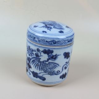 Chinese Antique Blue & White Porcelain Hand Painted Flowers & Birds Pattern Jar