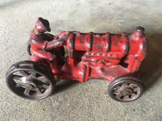 Vintage 5 " Cast Iron Red Ford Toy Crank Tractor With Cast Driver