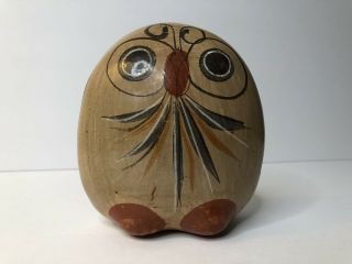 Vintage Owl Mexican Pottery Folk Art Hand Painted Tonala Mexico Ceramic Bird