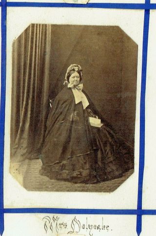 Victorian Cdv Type Photo Lady Seated Long Frock & Cape Mrs Holyoake