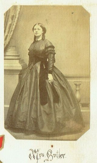 Victorian Cdv Type Photo Young Lady Wearing Long Frock Mrs Butler