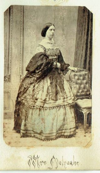 Victorian Cdv Type Photo Woman Standing Wearing Long Dress & Shawl Mrs Holyoake