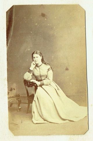 Victorian Cdv Type Photo Young Lady Wearing Long Dress Seated