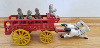 Hubley Kenton Vintage Cast Iron Horse Drawn Red Fire Patrol Carriage Cart