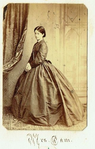 Victorian Cdv Type Photo Young Woman Standing Long Dress Mrs Cam