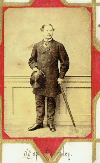 Victorian Cdv Type Photo Man Holding Top Hat & Umbrella Standing