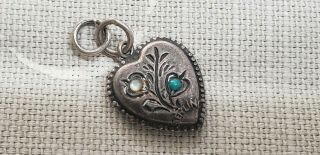 Vintage Sterling Silver Puffy Heart Charm Turquoise & Mop Pearl Stone