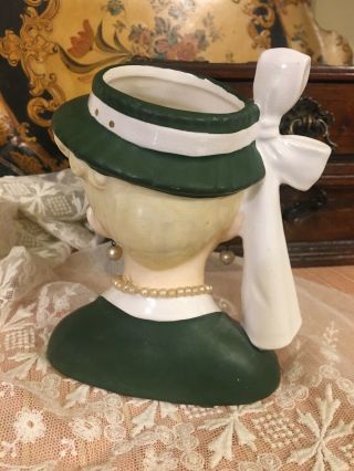 VINTAGE NAPCO Green & White Lady Head Vase with Earrings - C2633B 2