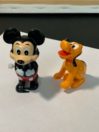 Disney Vintage Tomy Wind Up Toys Mickey Mouse And Pluto Both 1970’s.