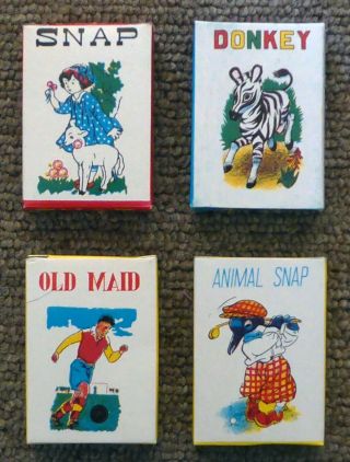4 Vintage Old Maid Animal Snap Donkey Snap Mini Miniature Travel Toy Card Games