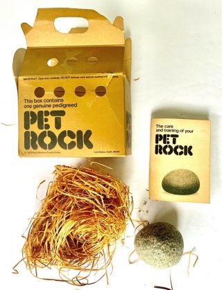 1975 Vintage Pet Rock Box & Instructions & Nest - Loyal & Well - Behaved