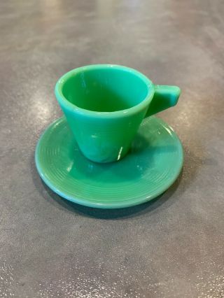 Vtg Akro Agate Slag Glass Jade Green Childs Doll Teacup Saucer Rings Miniature
