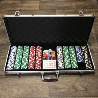 500pcs Poker Chips Set,  Aluminum Carry Case Cards,  Dice,  6pcstexas Dealer Buttons