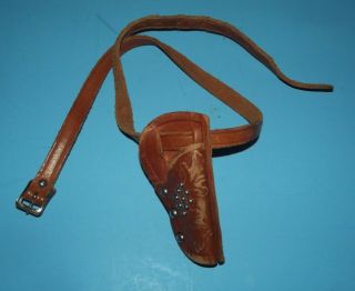 Kids Toy Cowboy Studded Pistol Cap Gun Leather Holster & Belt Vintage Small