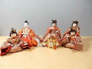 4 Vintage Asian Japanese Silk Kimono Dolls W/ Wood/ceramic Heads Weapons Lantern