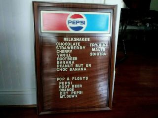 Neat Vintage Pepsi Cola Restaurant Diner Plastic 29 " X21 " Menu Board With Letters